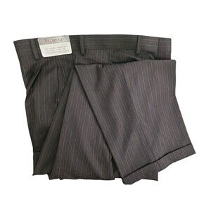 FLORENZI  Mens Dress Pants  34WX 31L Dark Brown Stripe Pleat Front Cuffed NEW